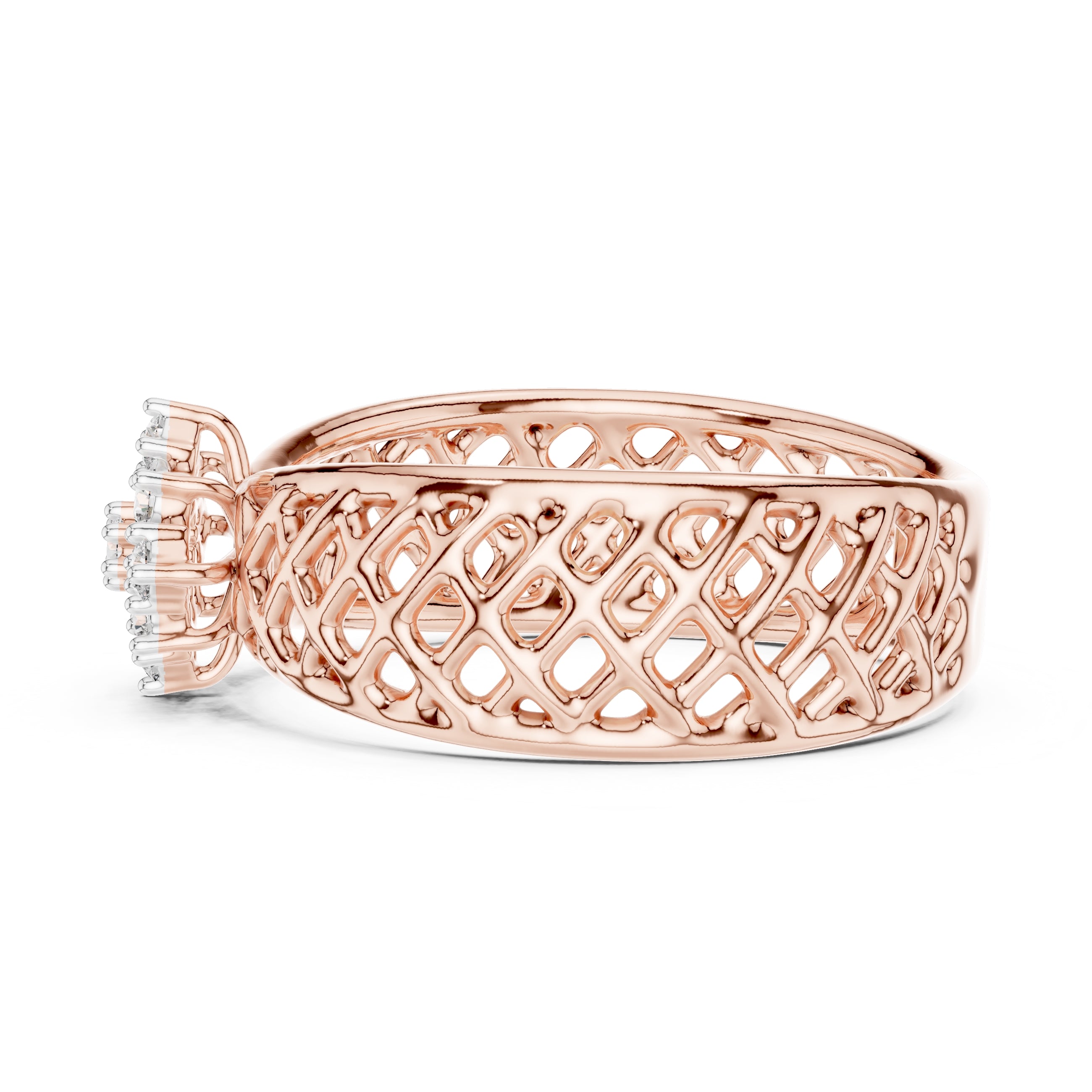 Lattice Floral Statement Wide Band Rose Gold