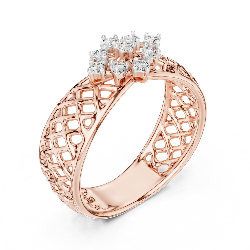 Lattice Floral Statement Wide Band Rose Gold