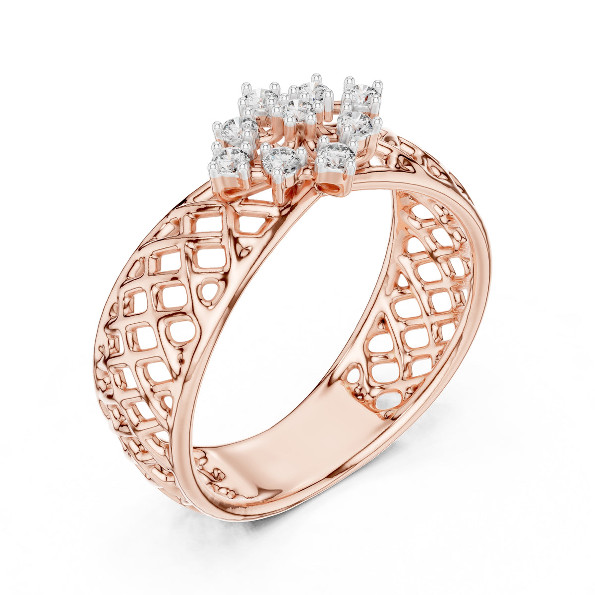 Lattice Floral Statement Wide Band Rose Gold