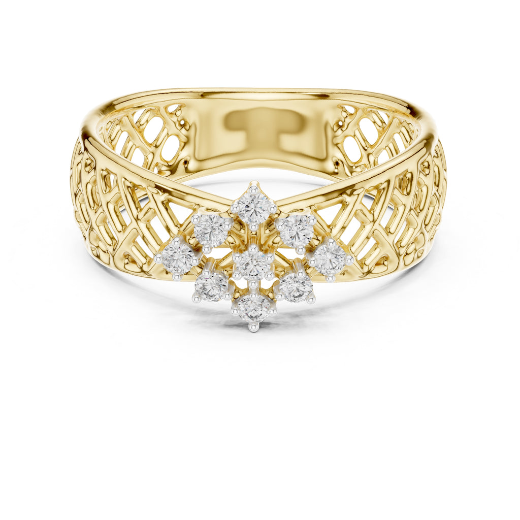 Lattice Floral Statement Wide Band Yellow Gold
