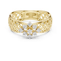 Lattice Floral Statement Wide Band Yellow Gold