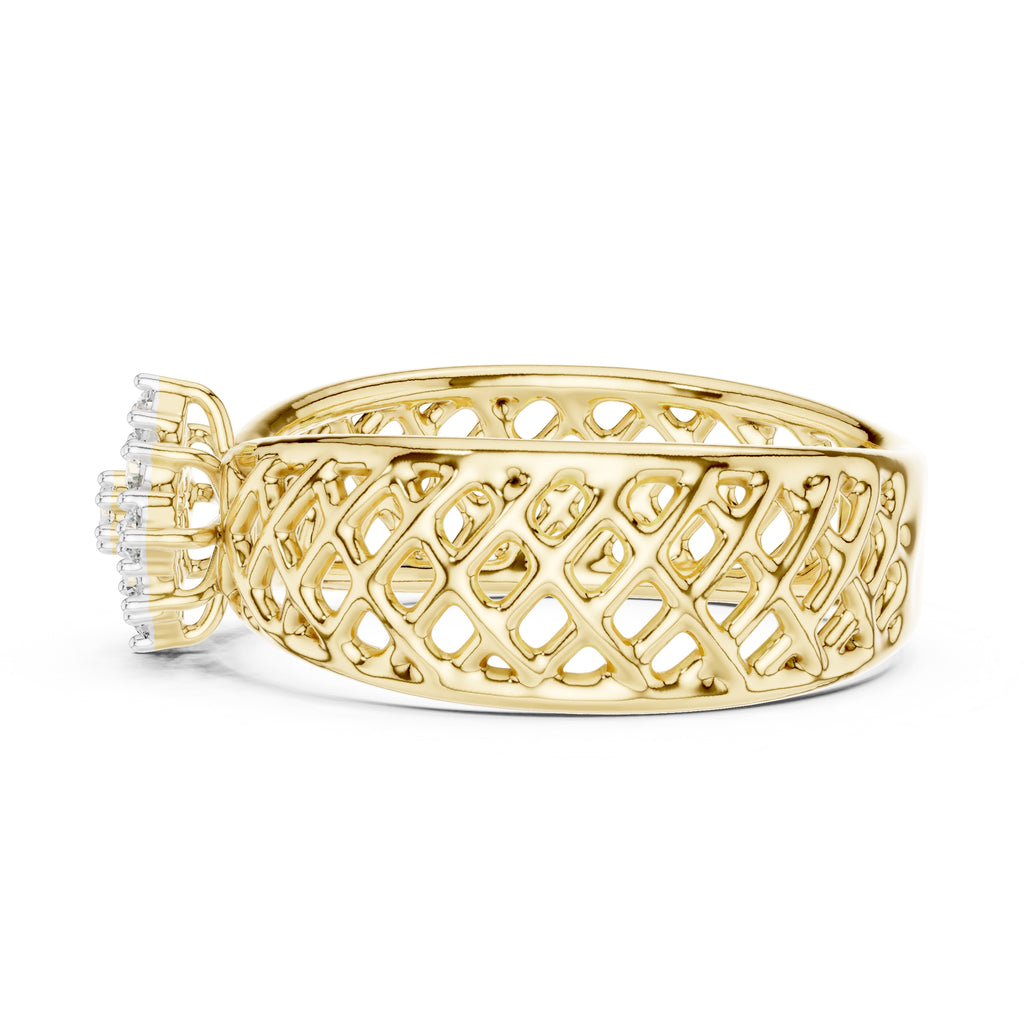 Lattice Floral Statement Wide Band Yellow Gold