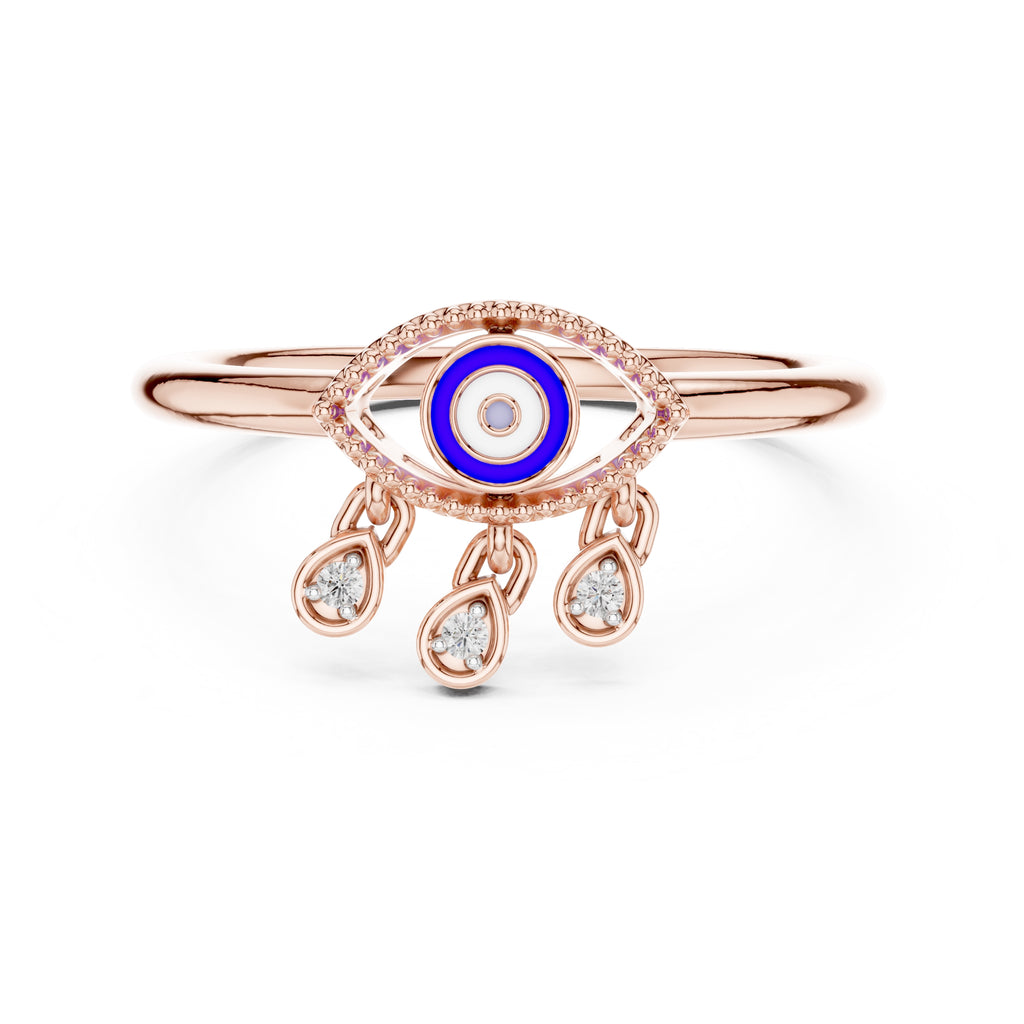 Evil Eye Charm Statement Ring Rose Gold