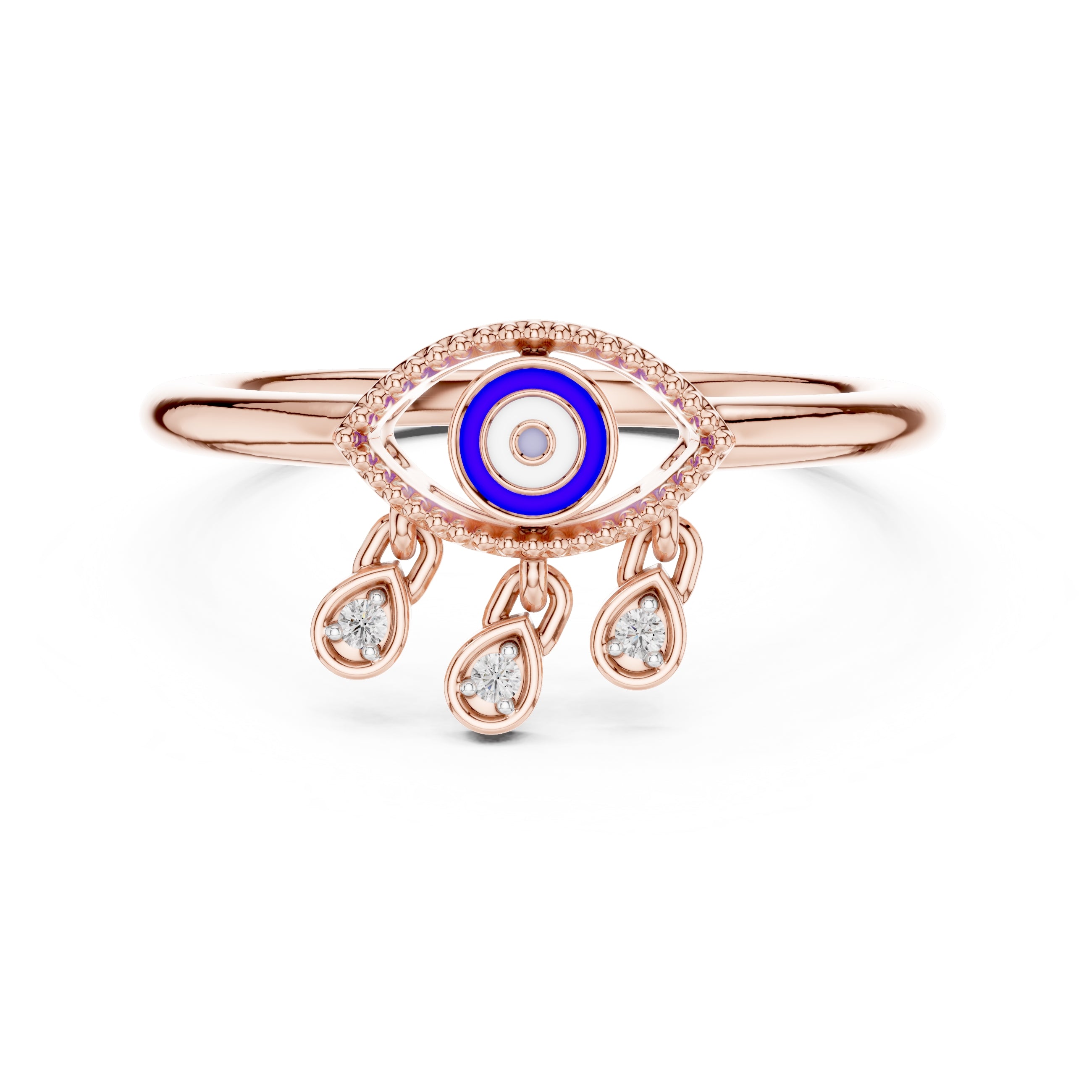 Evil Eye Charm Statement Ring Rose Gold