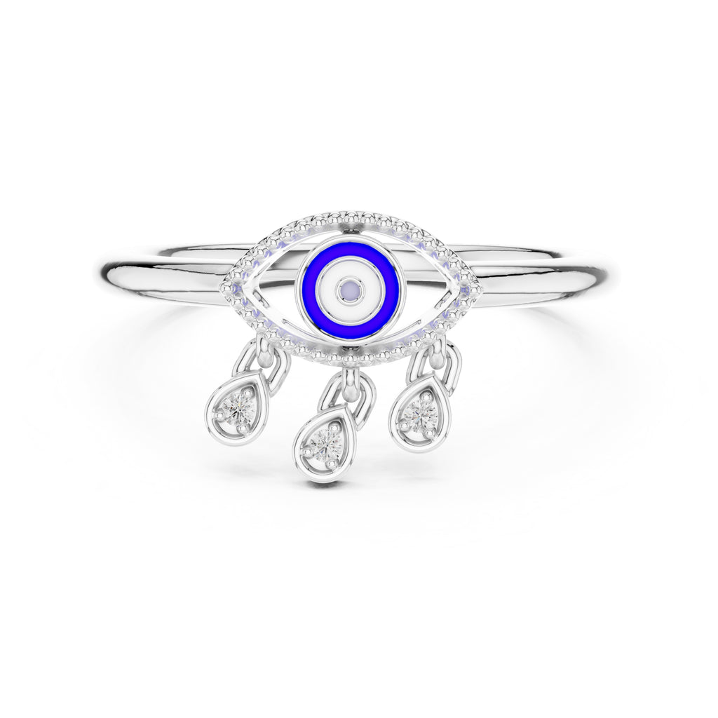 Evil Eye Charm Statement Ring White Gold
