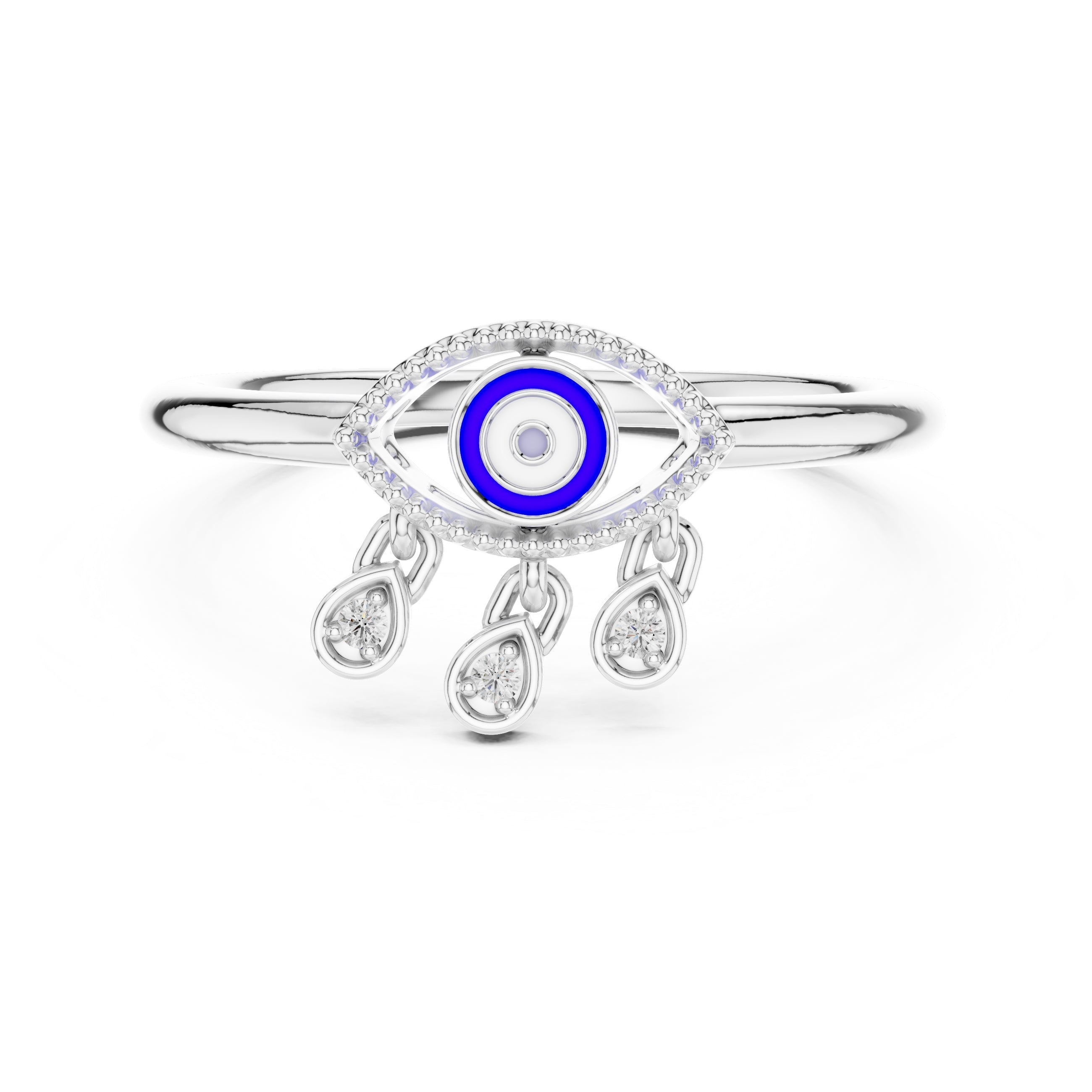 Evil Eye Charm Statement Ring White Gold