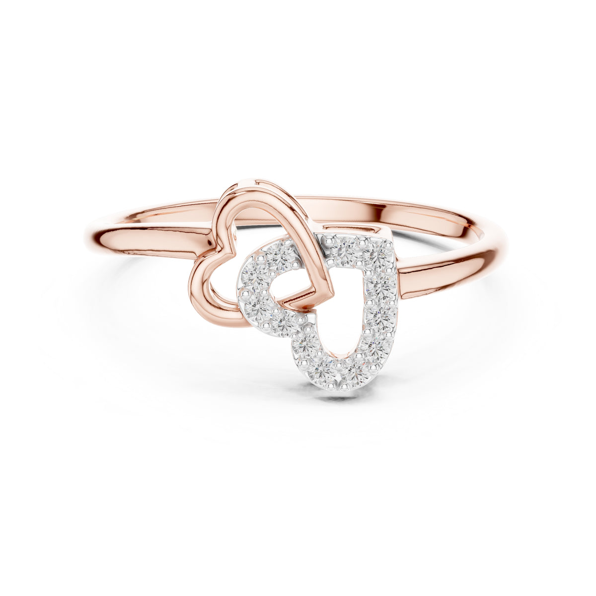 Interlocking Double Heart Pavé Ring Rose Gold