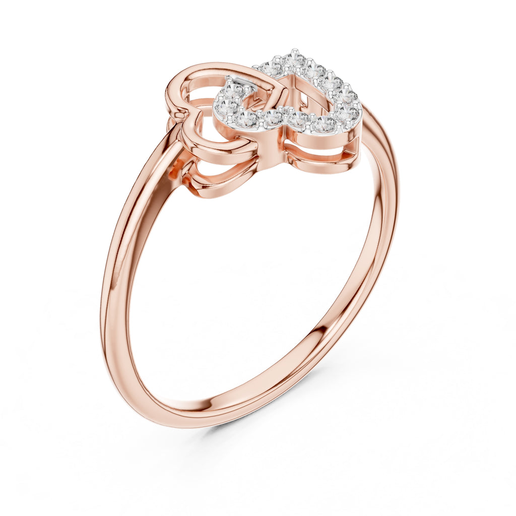 Interlocking Double Heart Pavé Ring Rose Gold