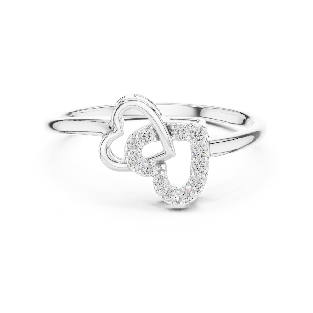 Interlocking Double Heart Pavé Ring White Gold