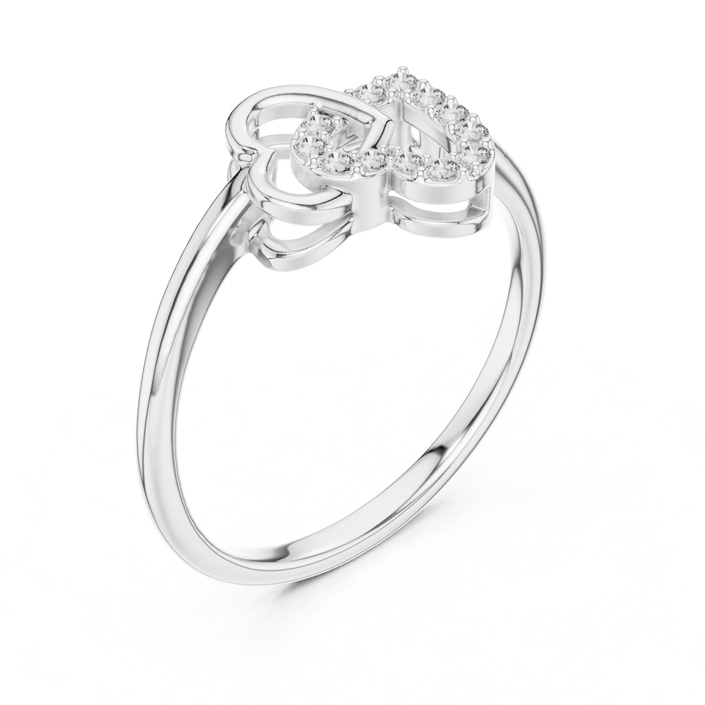 Interlocking Double Heart Pavé Ring White Gold