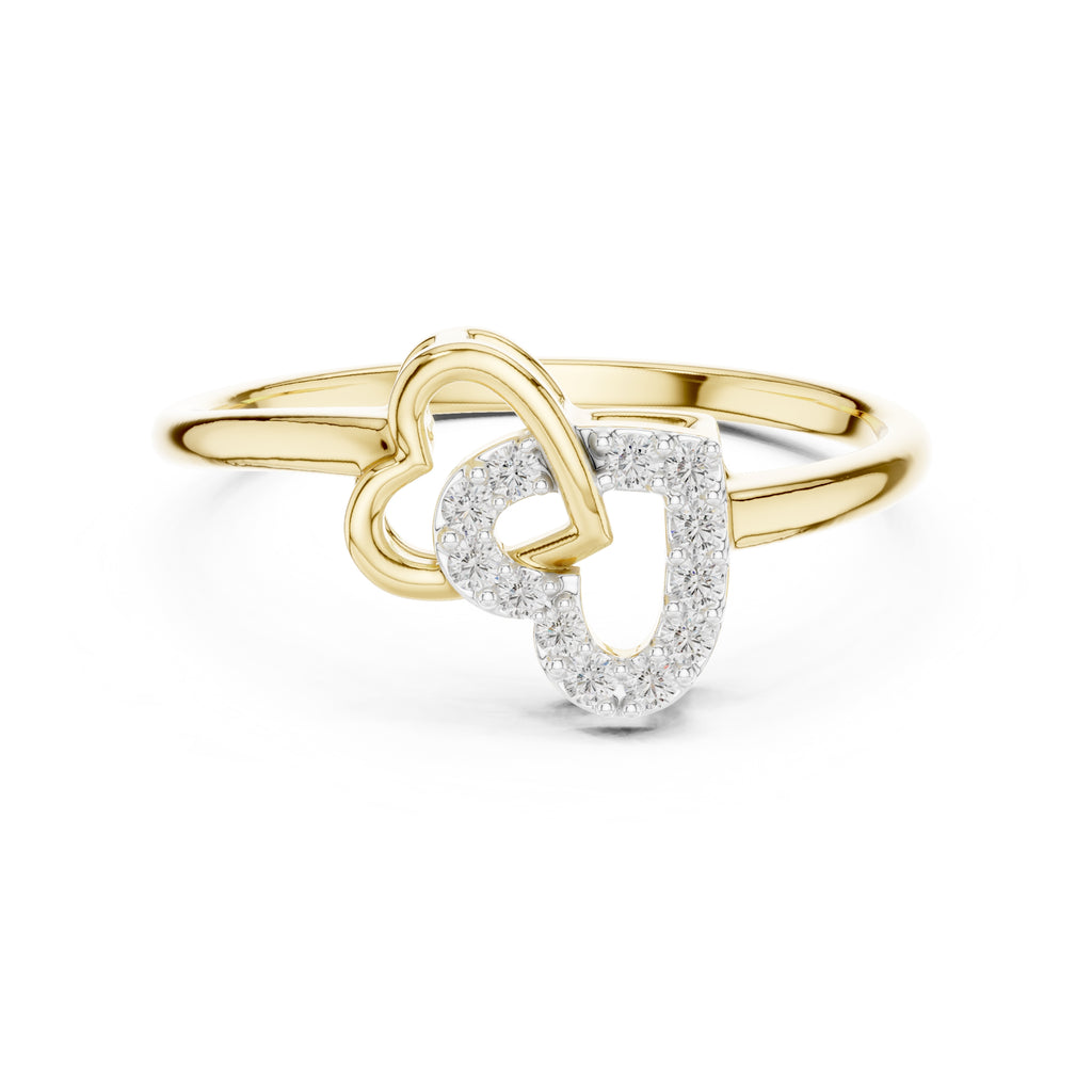 Interlocking Double Heart Pavé Ring Yellow Gold