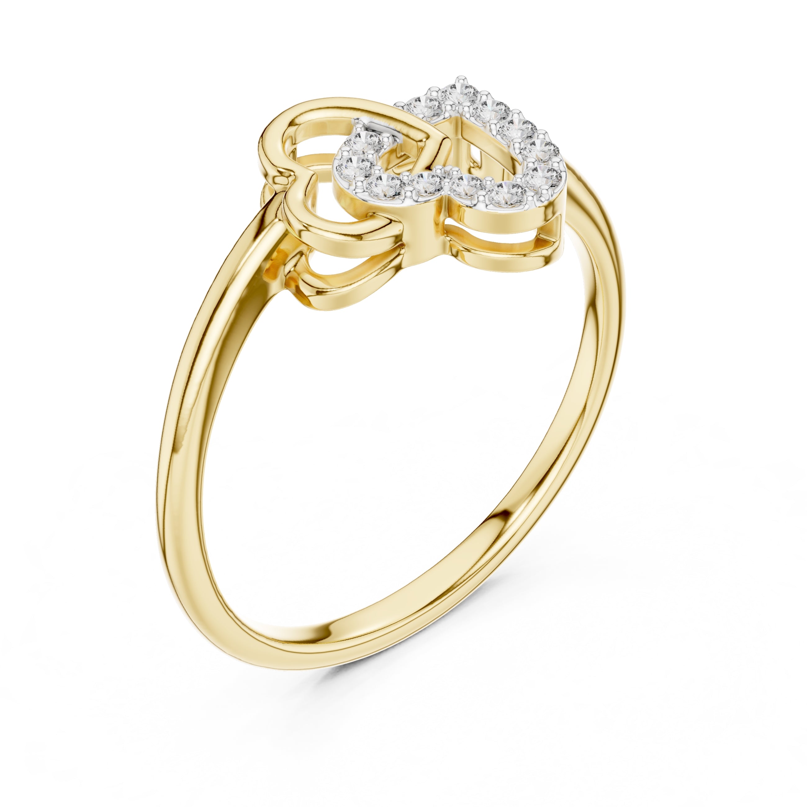 Interlocking Double Heart Pavé Ring Yellow Gold