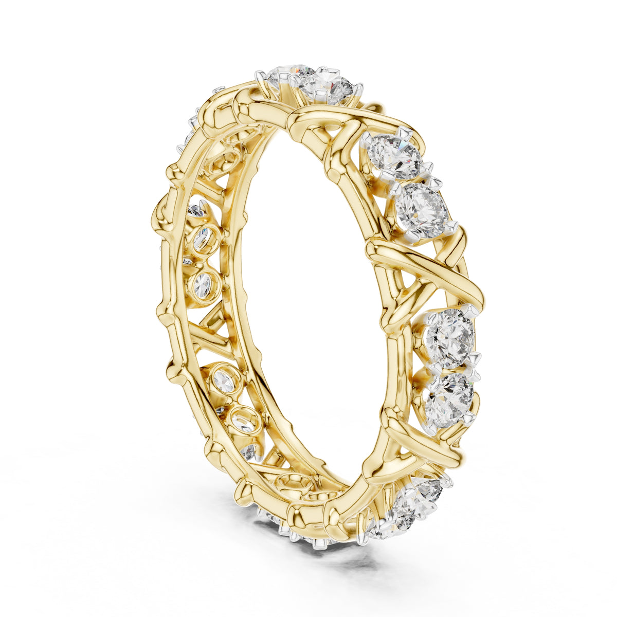 X-Cross Diamond Eternity Band Yellow Gold