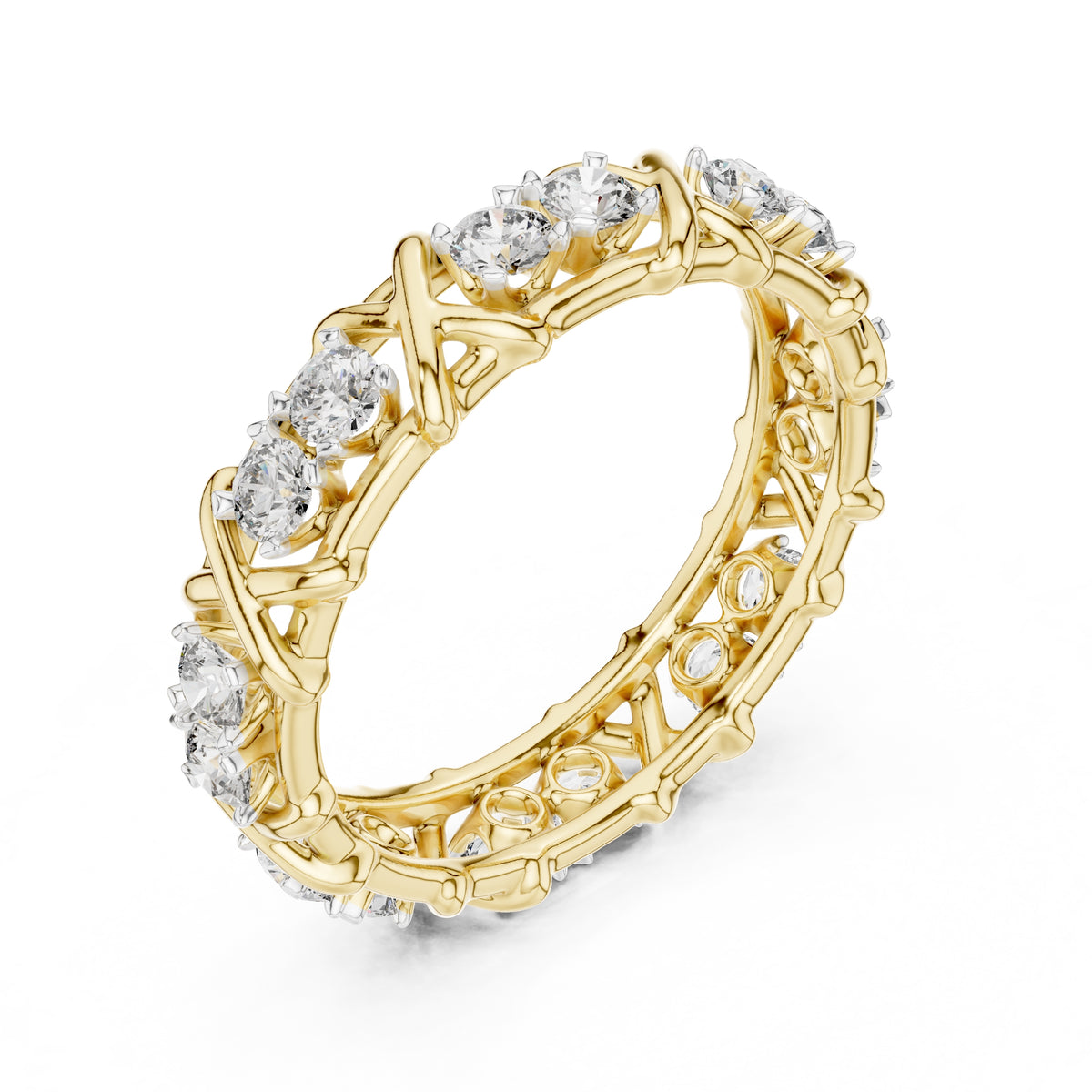 X-Cross Diamond Eternity Band Yellow Gold