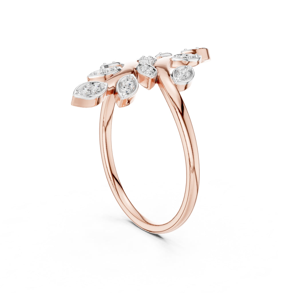 Dual Vine Leaf Open Wrap Ring Rose Gold
