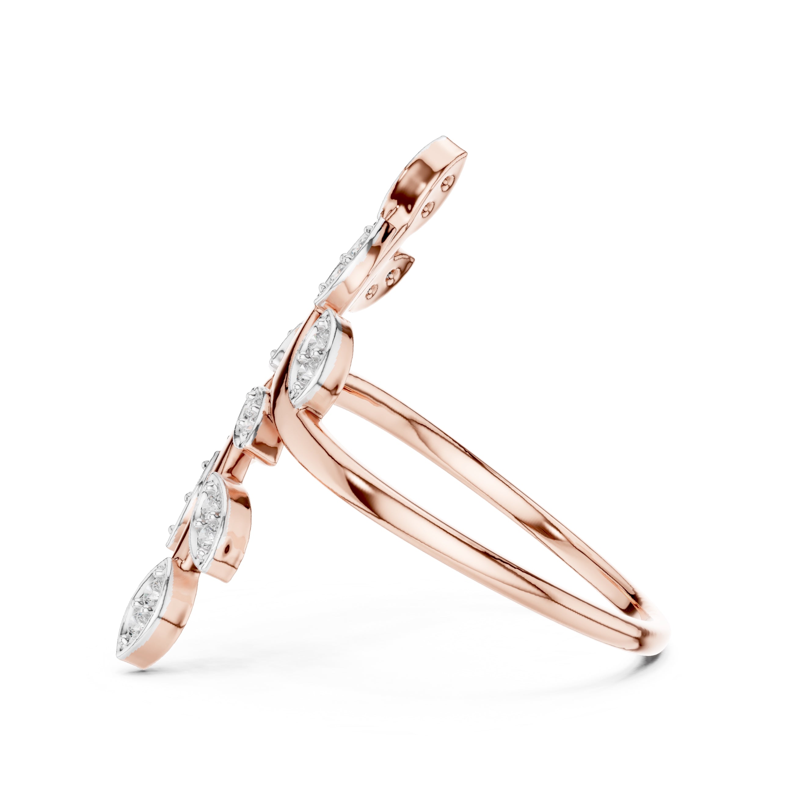 Dual Vine Leaf Open Wrap Ring Rose Gold