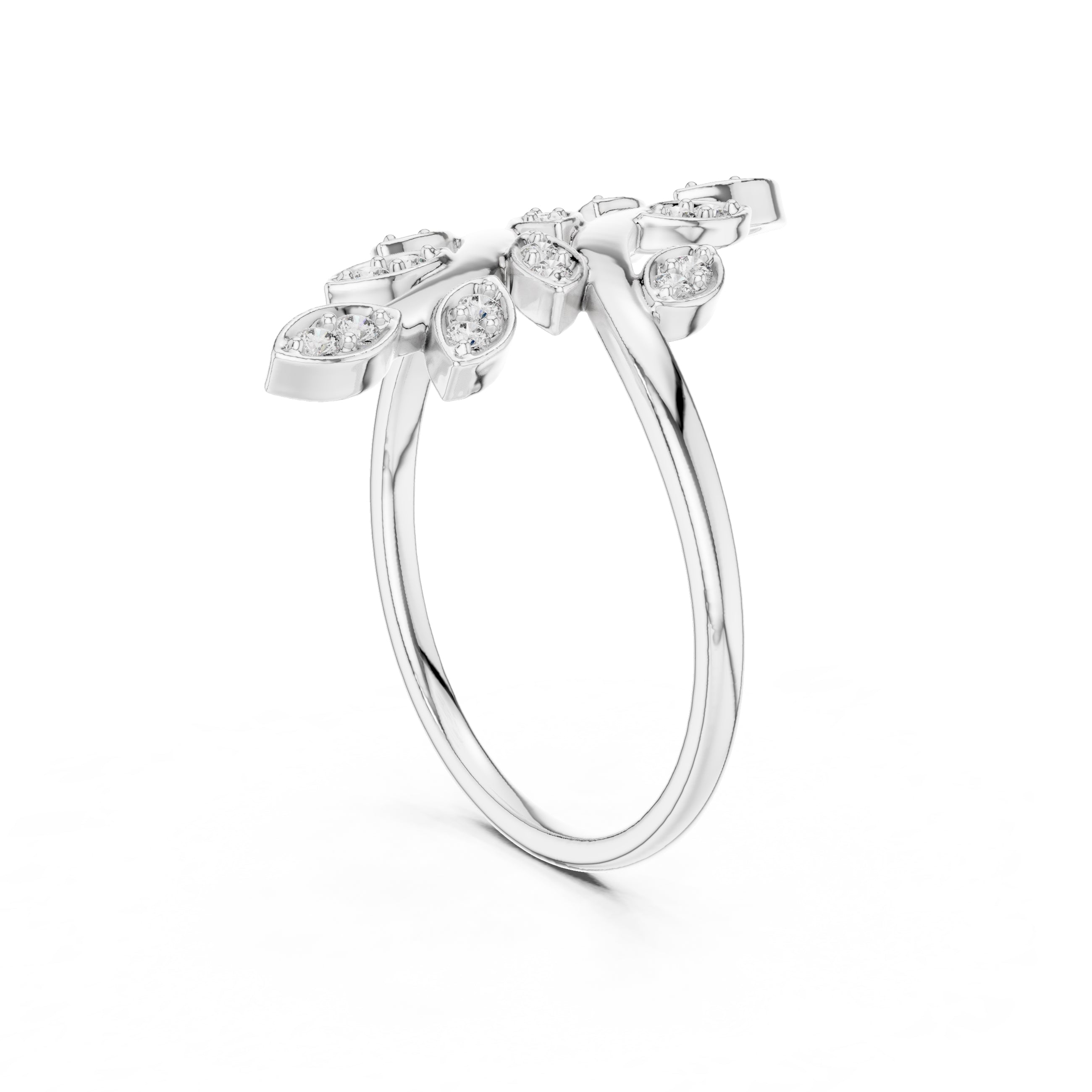 Dual Vine Leaf Open Wrap Ring White Gold