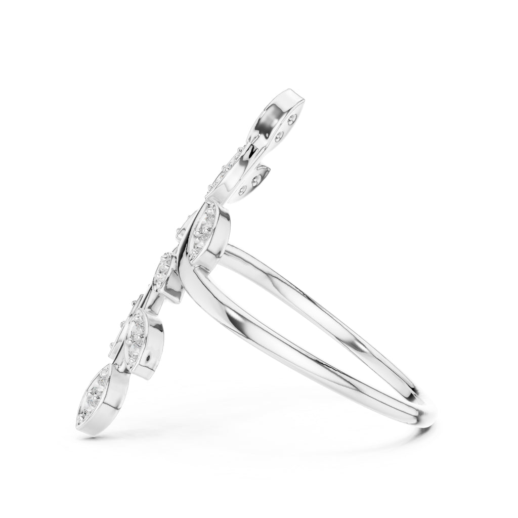 Dual Vine Leaf Open Wrap Ring White Gold