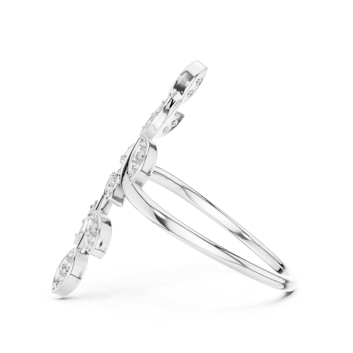 Dual Vine Leaf Open Wrap Ring White Gold