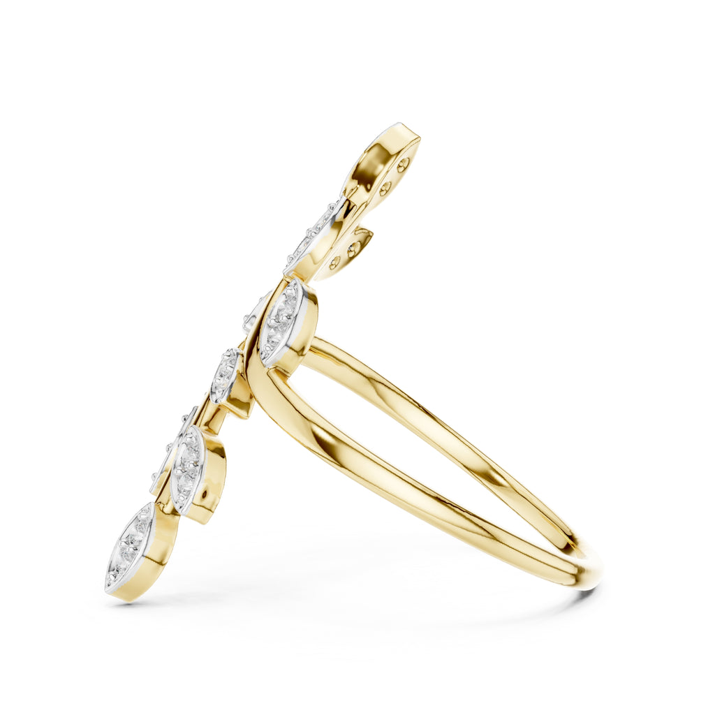 Dual Vine Leaf Open Wrap Ring Yellow Gold