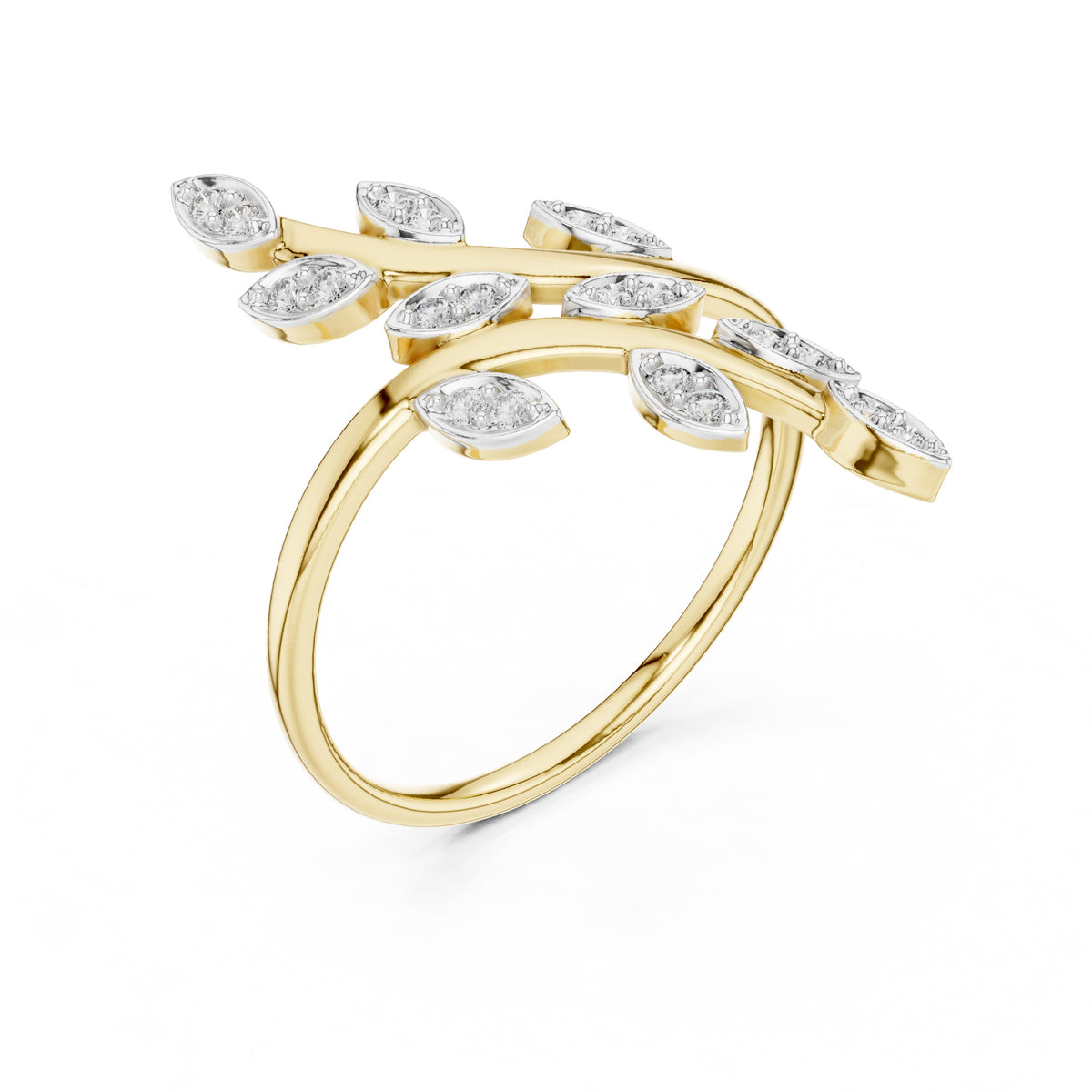 Dual Vine Leaf Open Wrap Ring Yellow Gold