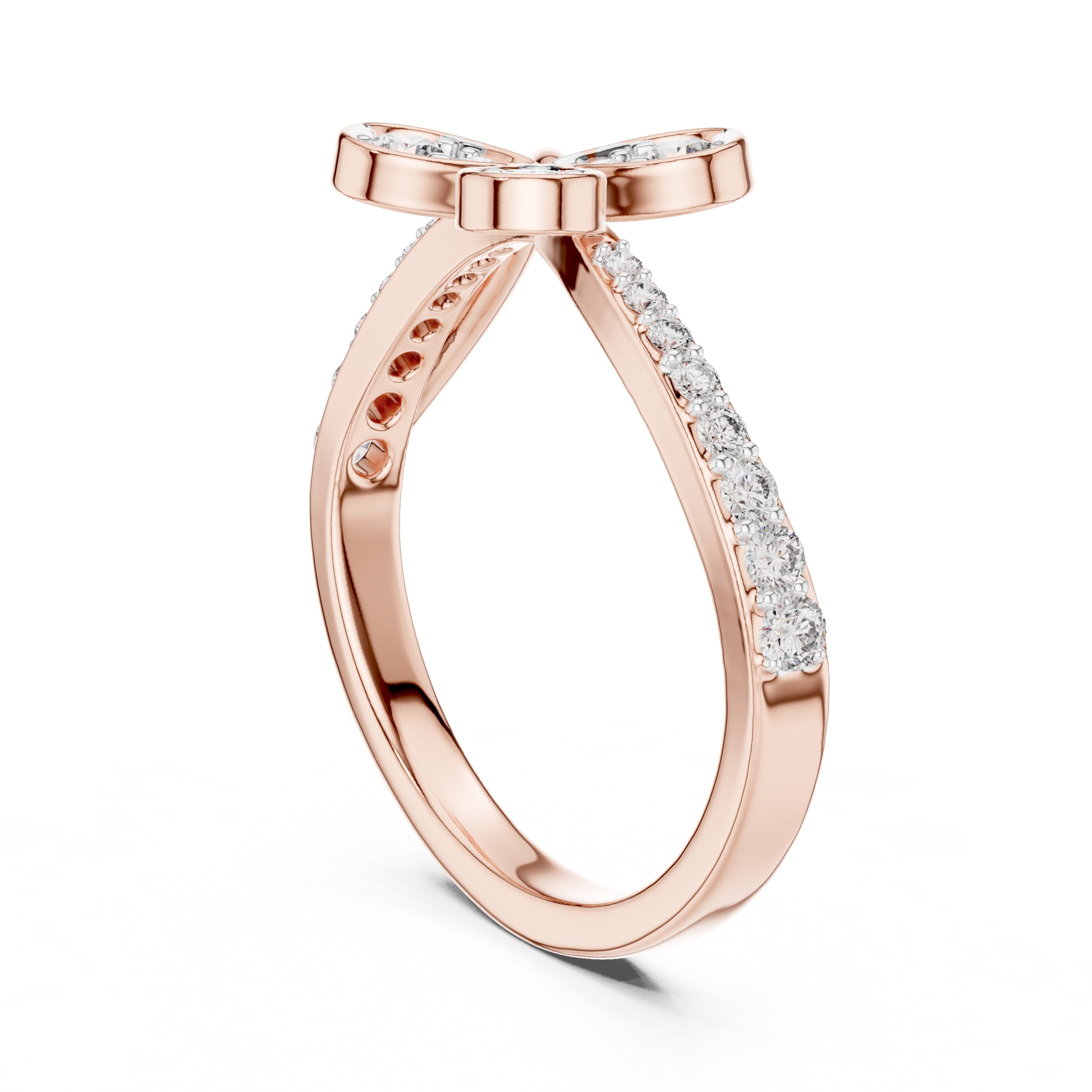 Four-Petal Floral Pavé Minimalist Ring Rose Gold