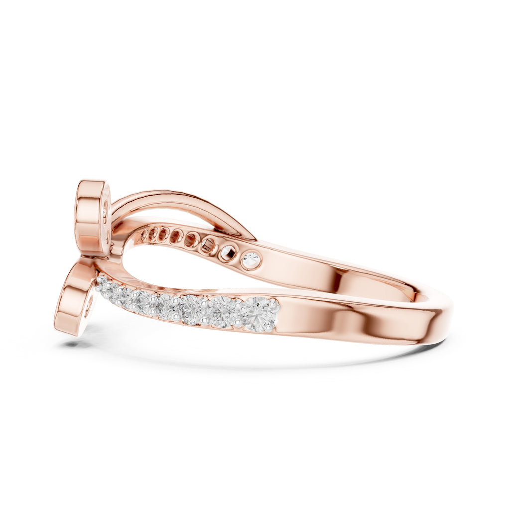 Four-Petal Floral Pavé Minimalist Ring Rose Gold