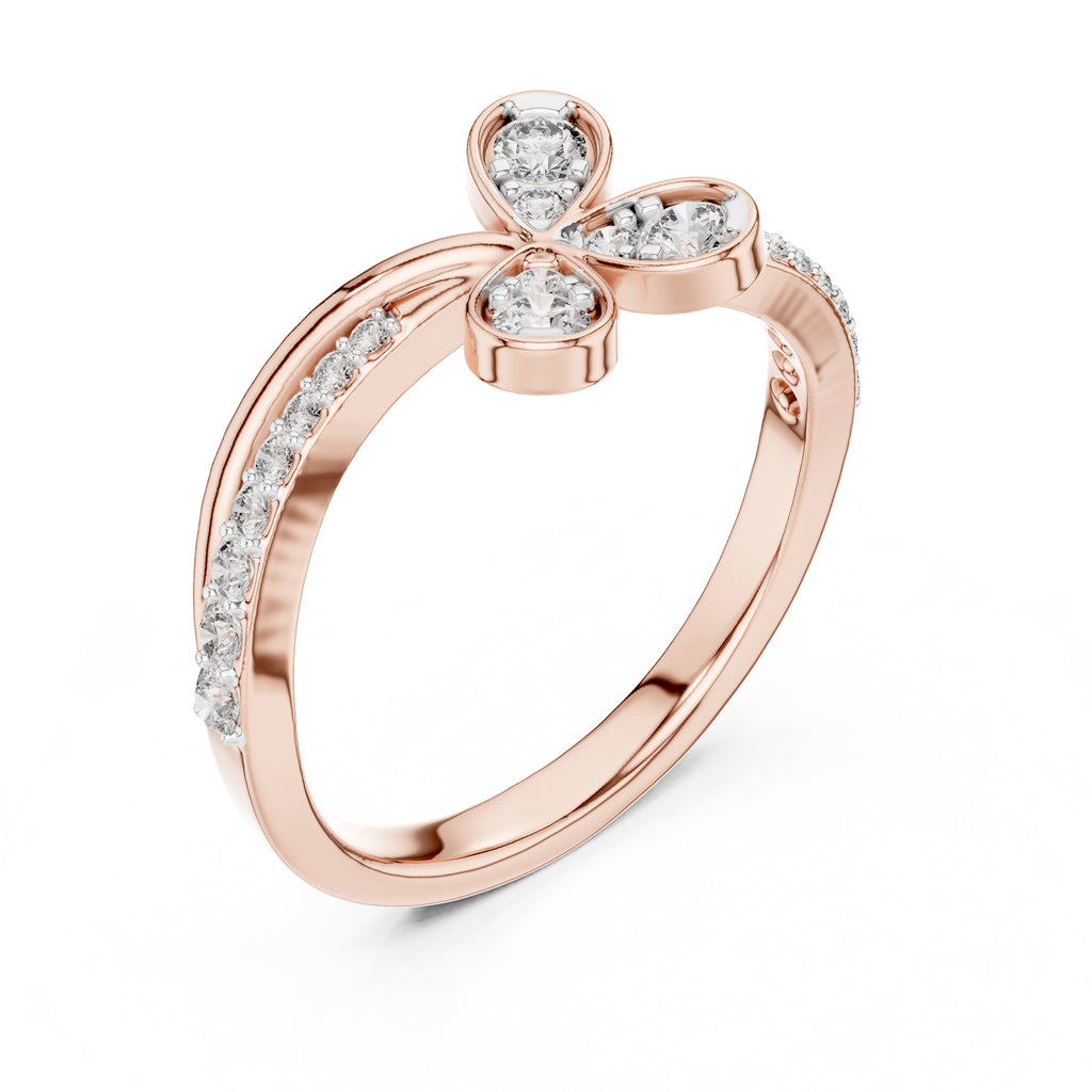 Four-Petal Floral Pavé Minimalist Ring Rose Gold