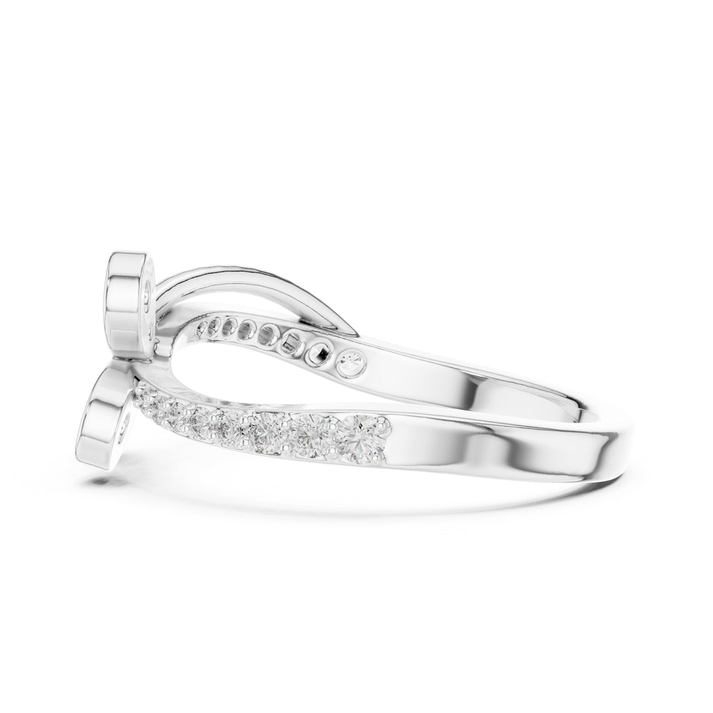 Four-Petal Floral Pavé Minimalist Ring White Gold