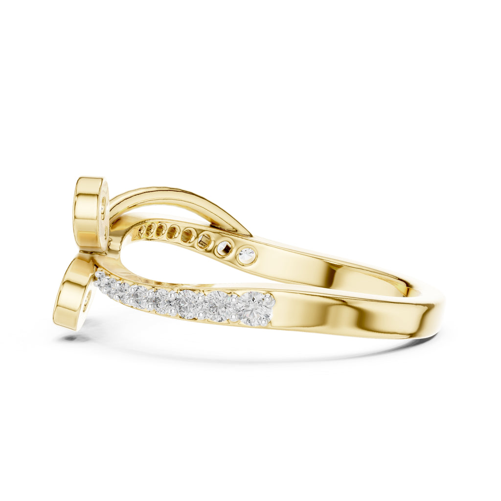 Four-Petal Floral Pavé Minimalist Ring Yellow Gold