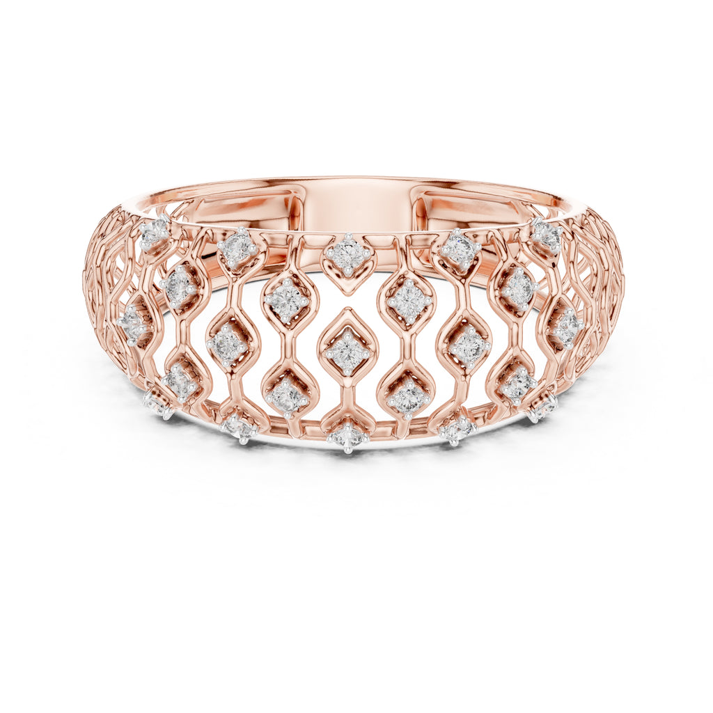 Geometric Lattice Diamond Wide Band Rose Gold