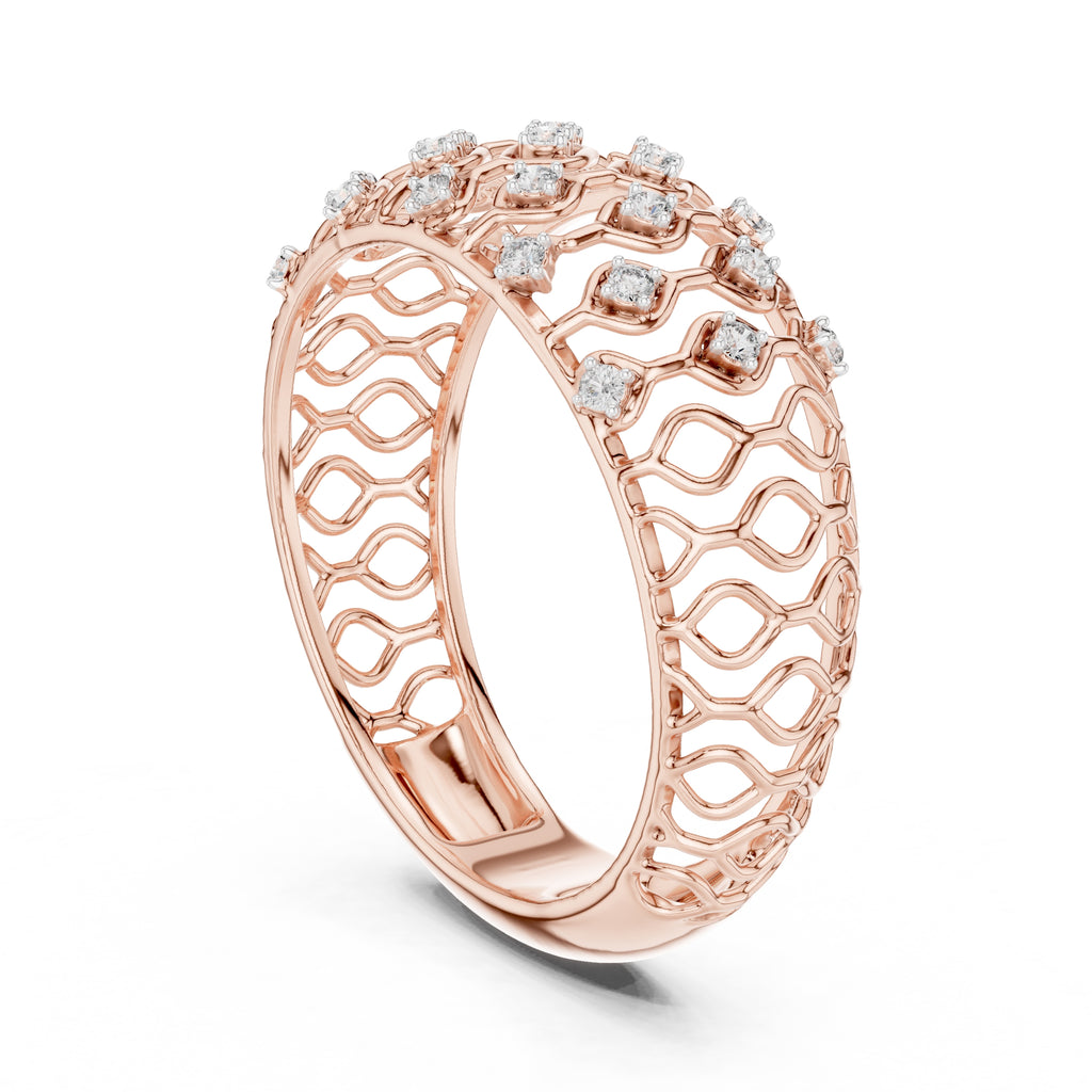 Geometric Lattice Diamond Wide Band Rose Gold