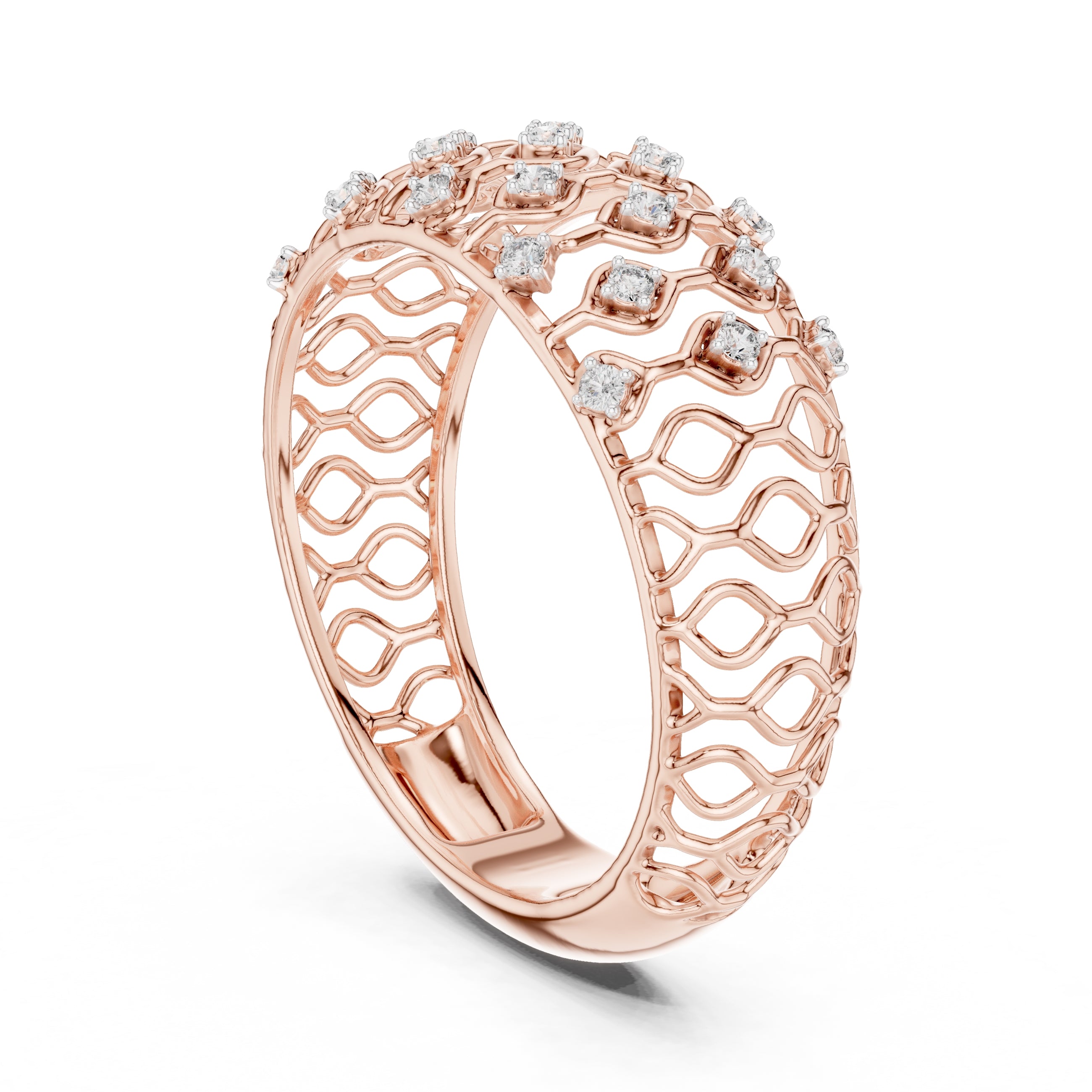 Geometric Lattice Diamond Wide Band Rose Gold