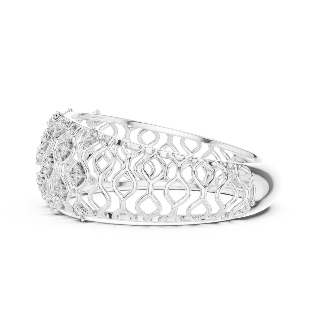 Geometric Lattice Diamond Wide Band White Gold