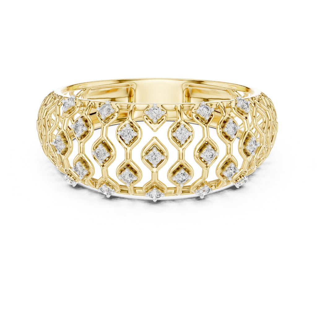 Geometric Lattice Diamond Wide Band Yellow Gold