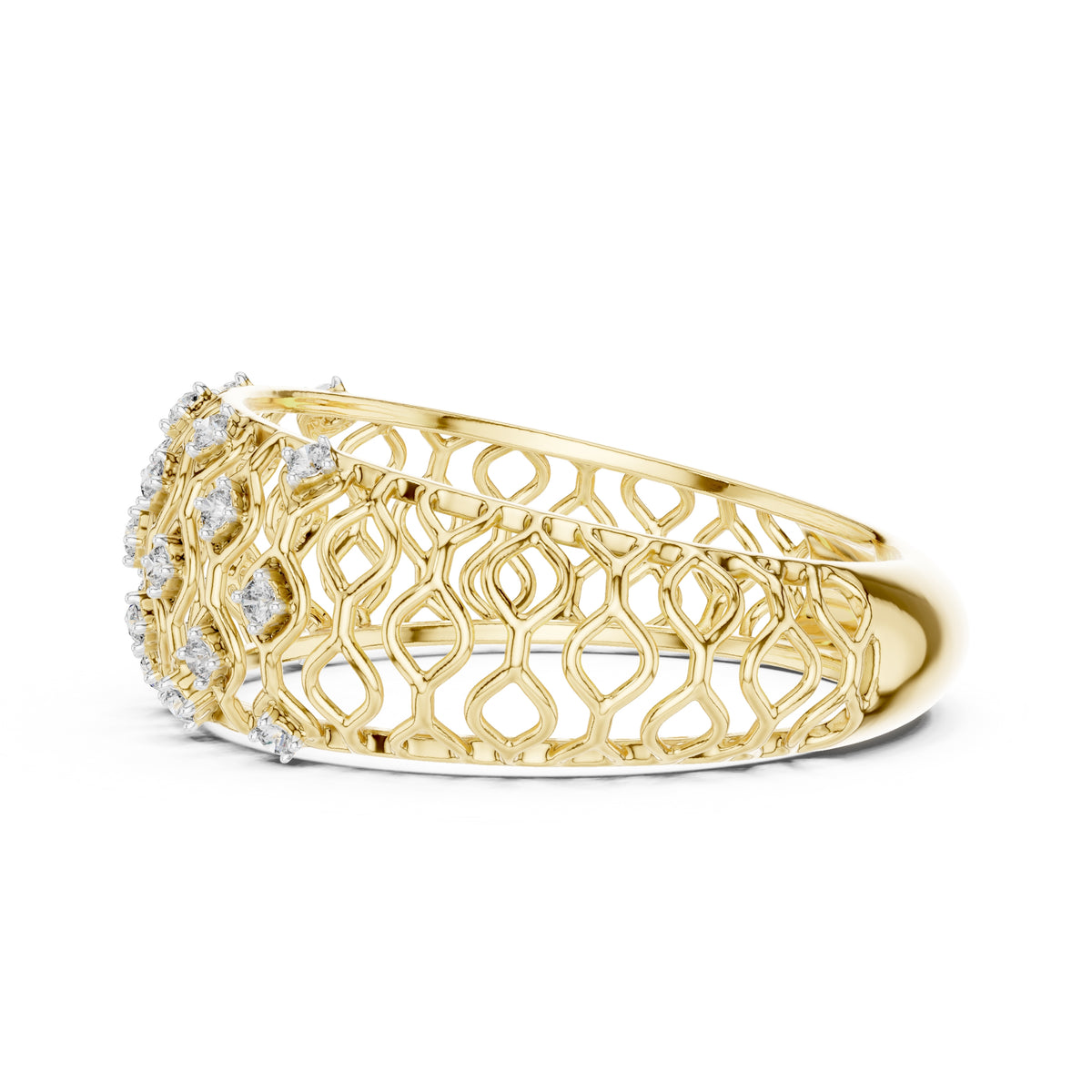 Geometric Lattice Diamond Wide Band Yellow Gold