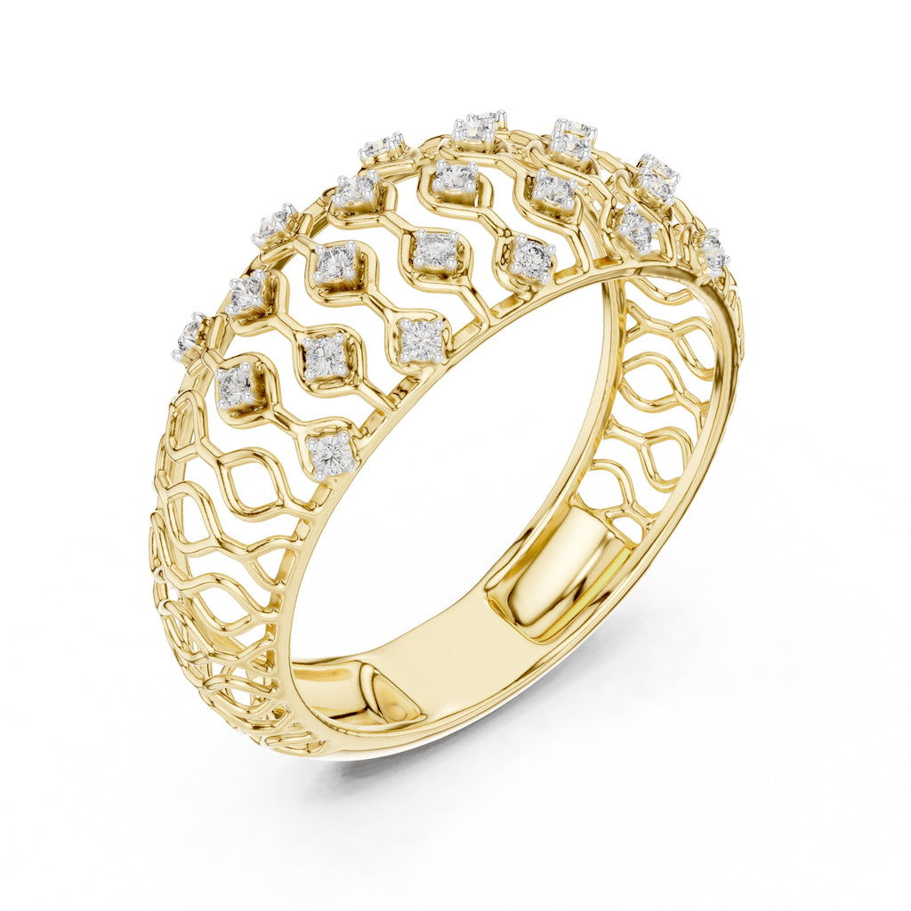 Geometric Lattice Diamond Wide Band Yellow Gold