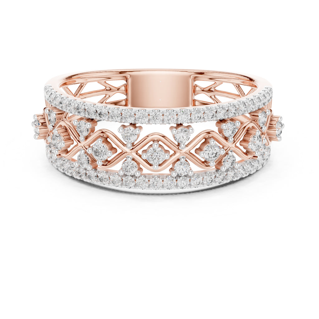 Double Row Pavé Lattice Wide Band Rose Gold