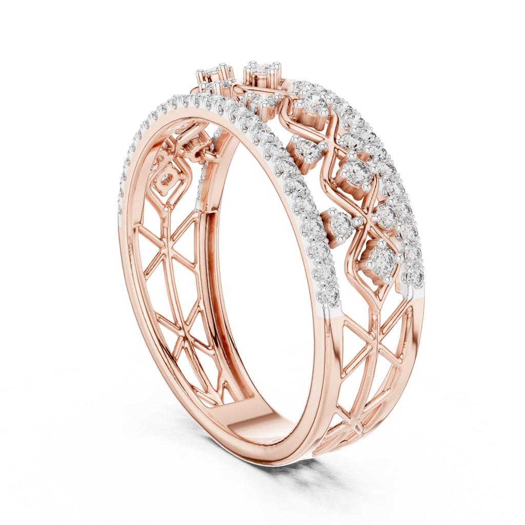 Double Row Pavé Lattice Wide Band Rose Gold