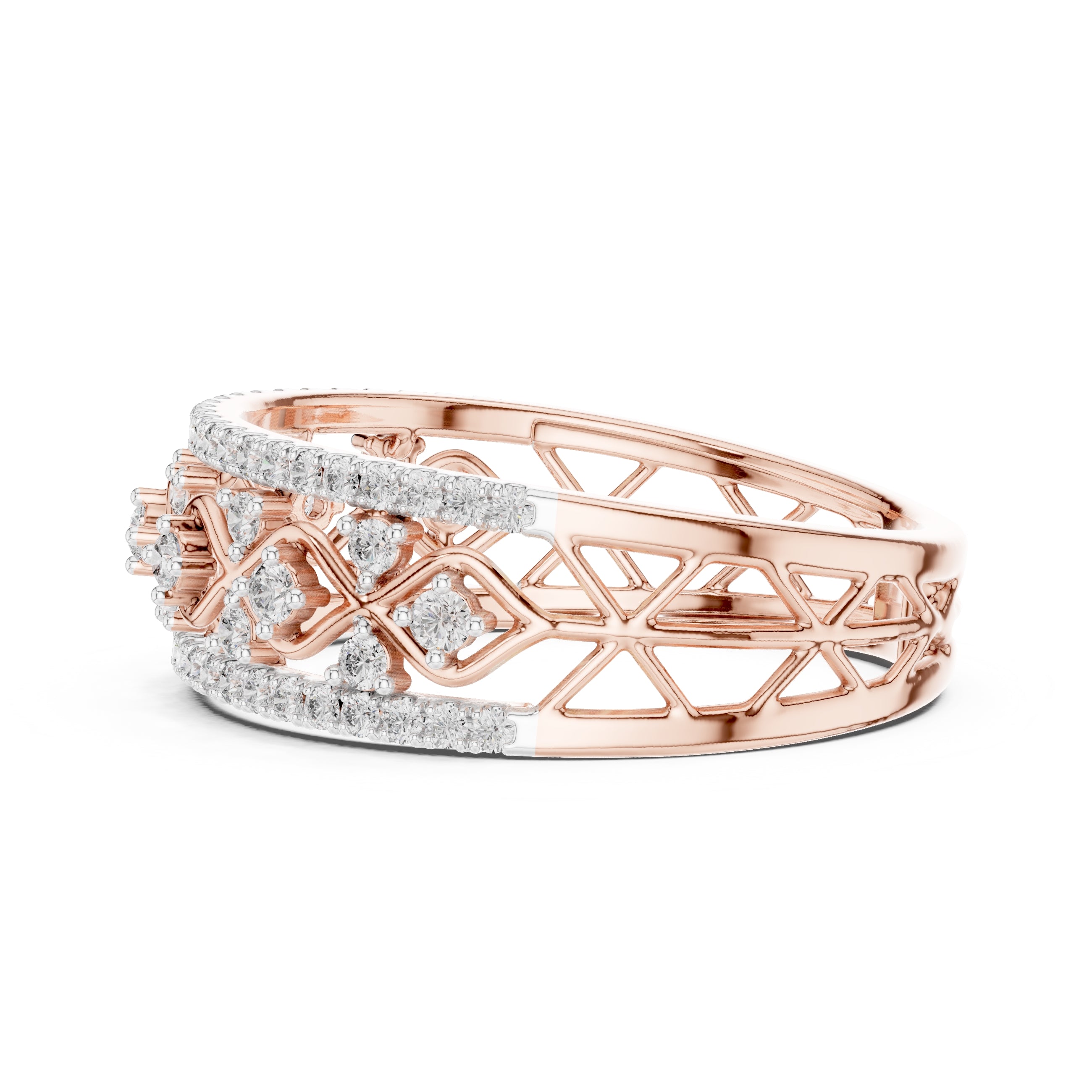 Double Row Pavé Lattice Wide Band Rose Gold