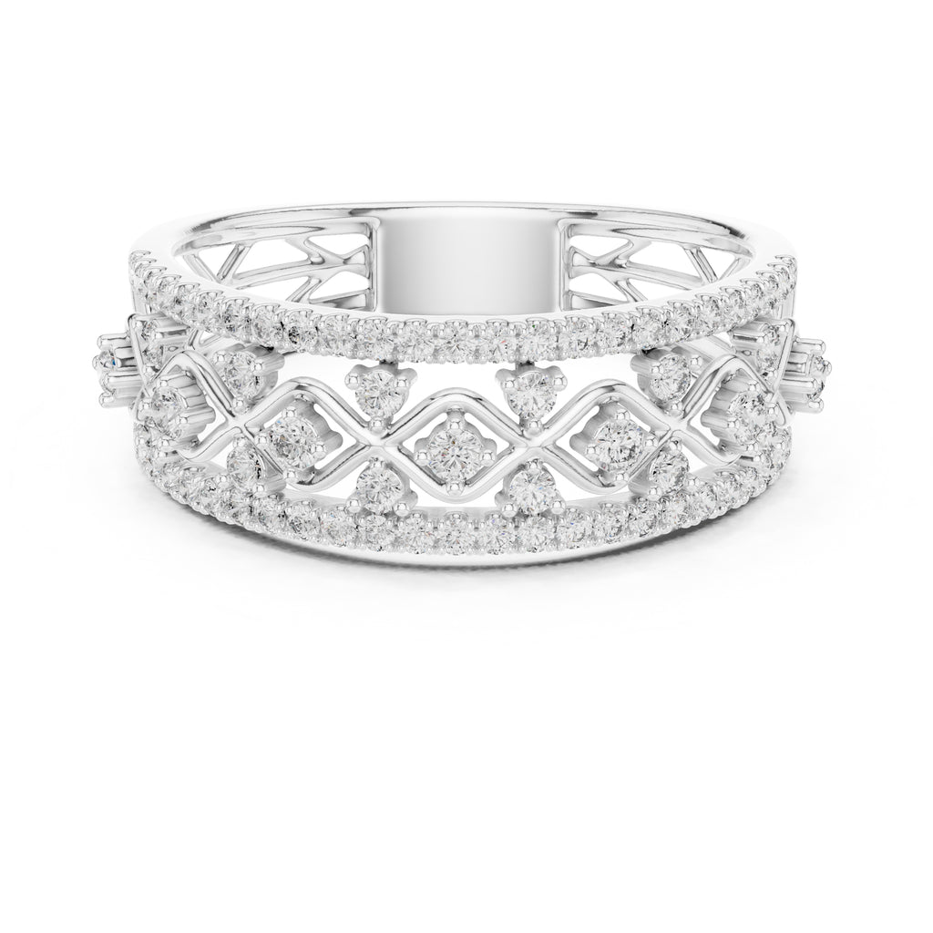 Double Row Pavé Lattice Wide Band White Gold