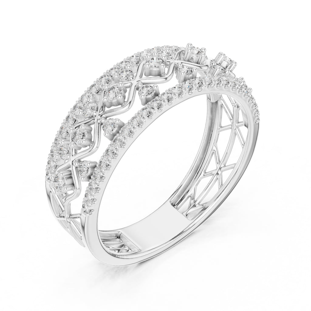 Double Row Pavé Lattice Wide Band White Gold