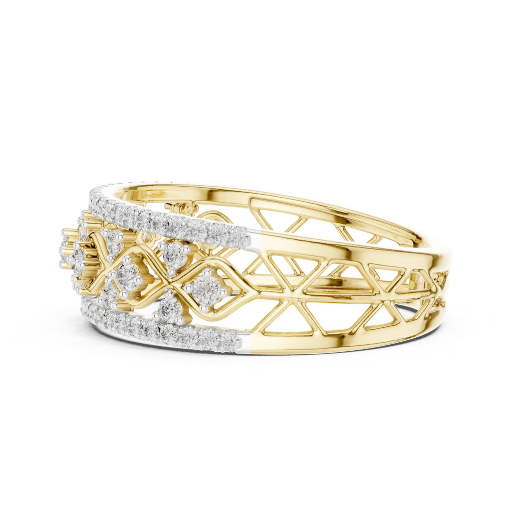 Double Row Pavé Lattice Wide Band Yellow Gold