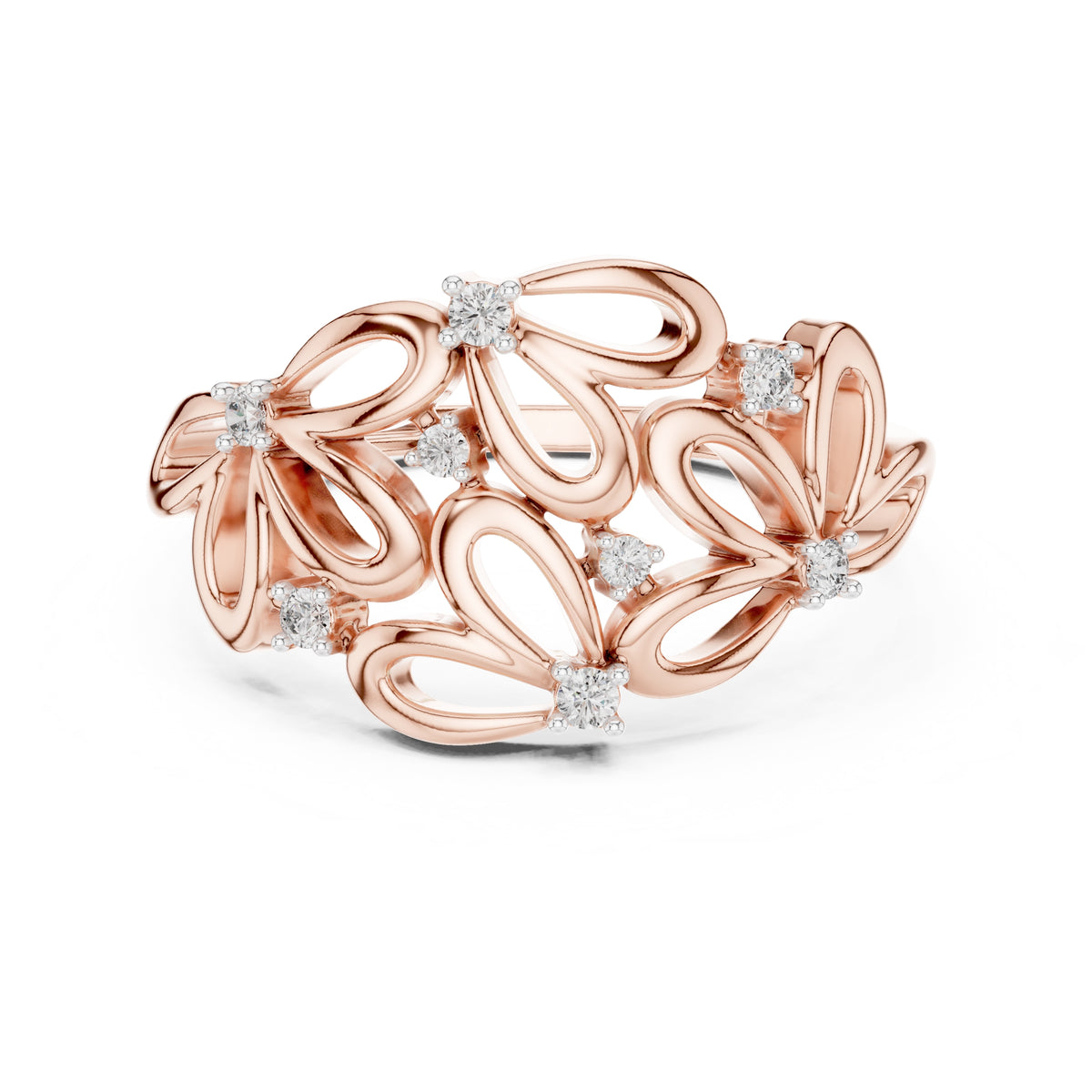 Blooming Petal Cluster Statement Ring Rose Gold