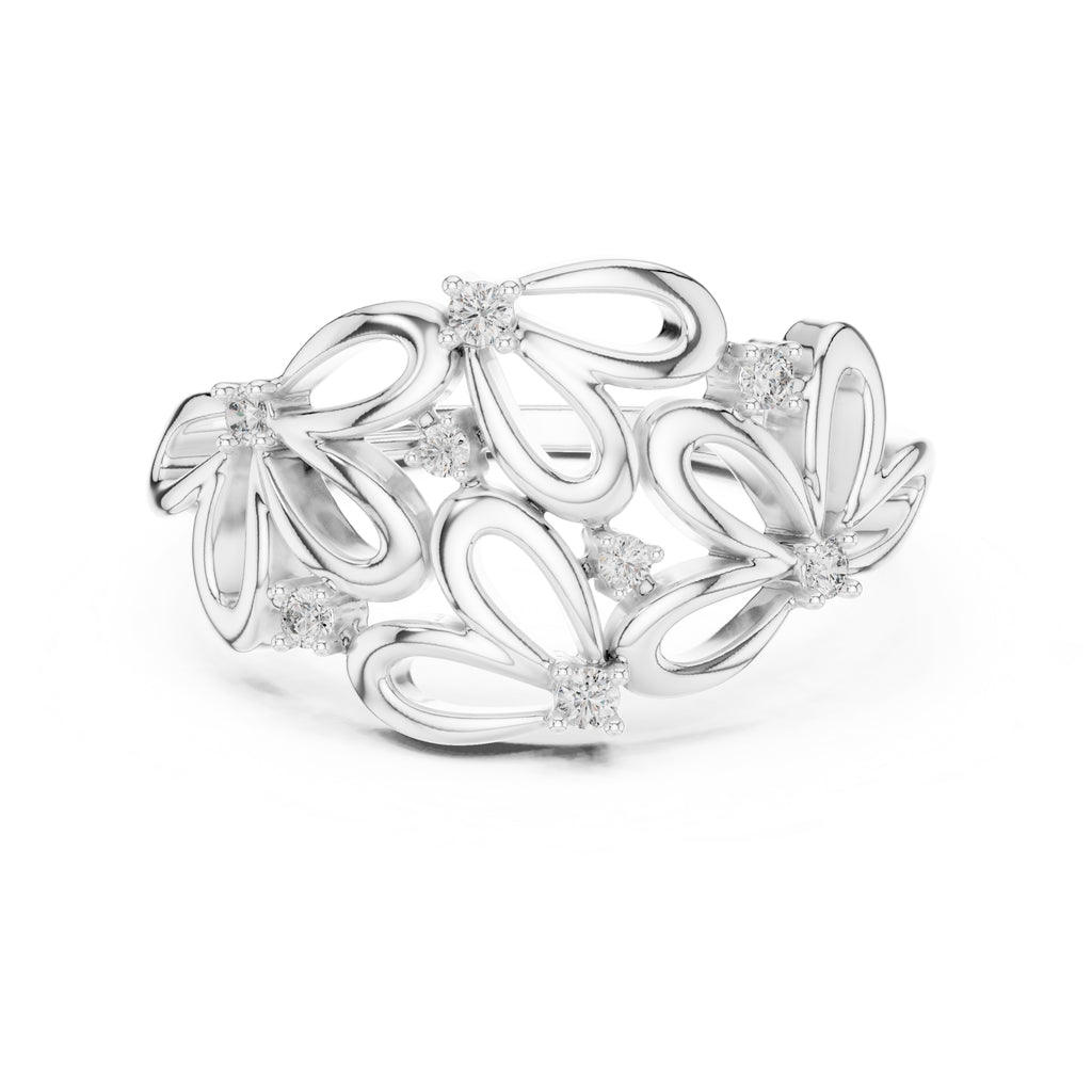 Blooming Petal Cluster Statement Ring White Gold