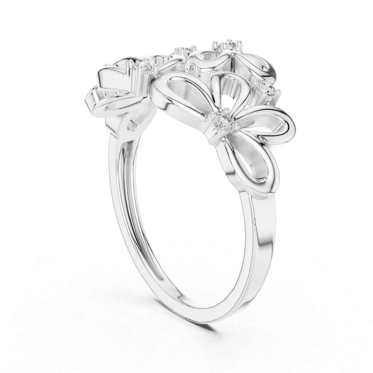 Blooming Petal Cluster Statement Ring White Gold