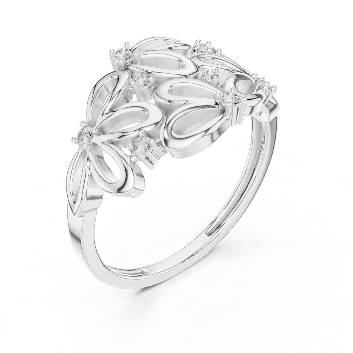 Blooming Petal Cluster Statement Ring White Gold