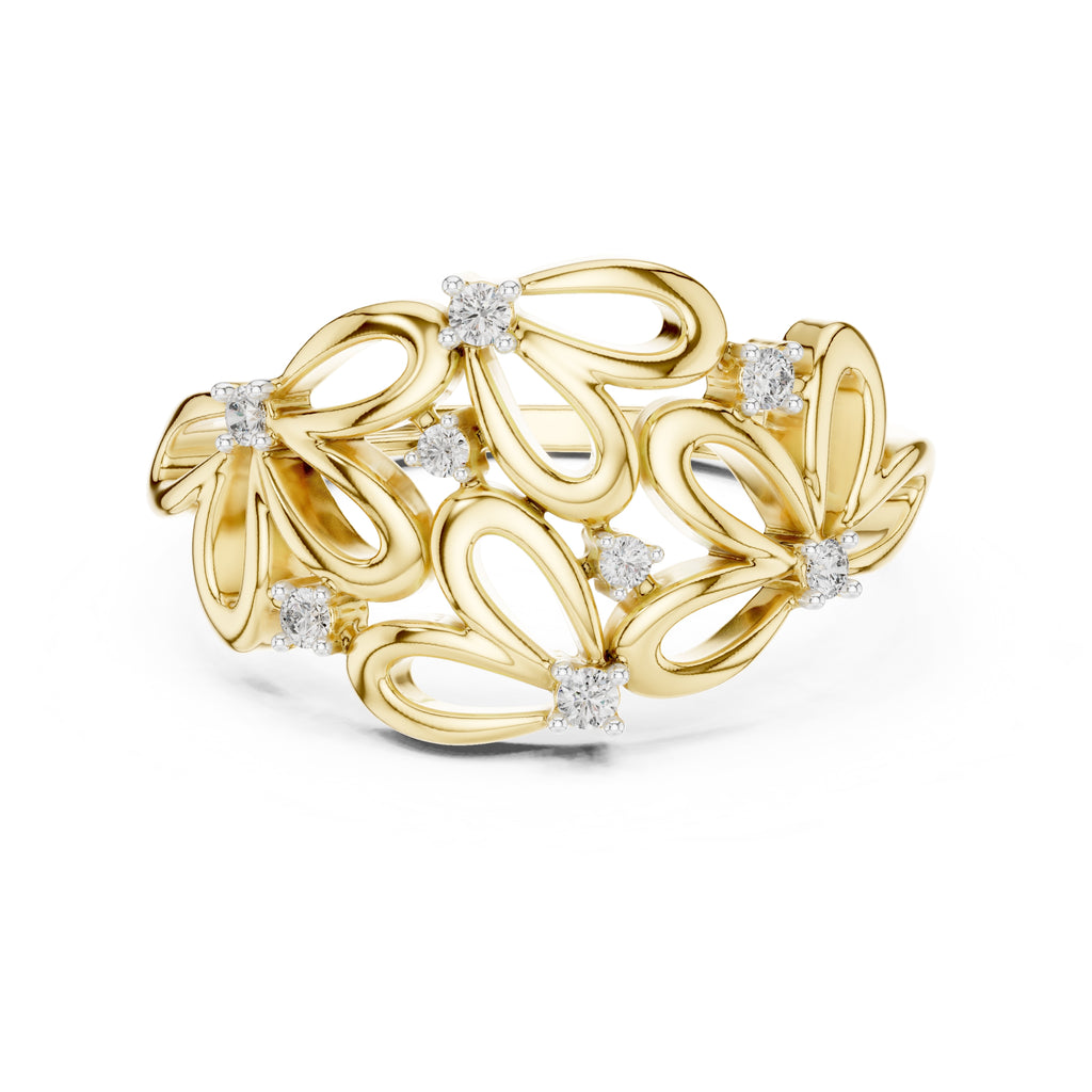 Blooming Petal Cluster Statement Ring Yellow Gold