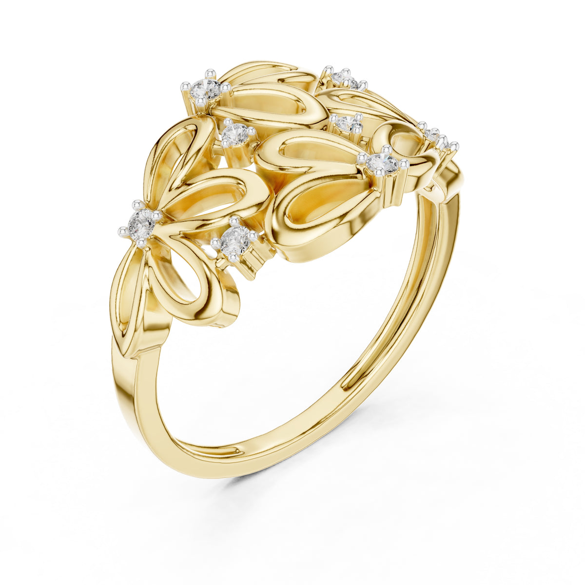 Blooming Petal Cluster Statement Ring Yellow Gold