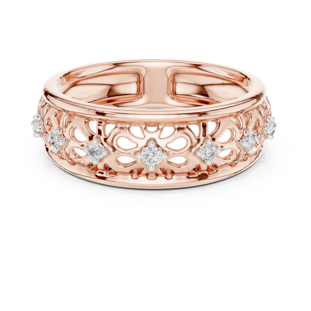 Filigree Floral Wide Band Rose Gold